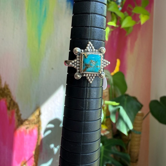 Blue Copper Turquoise Starburst 925 Sterling Silver Ring Sz 6.5 | SS - Picture 4 of 7